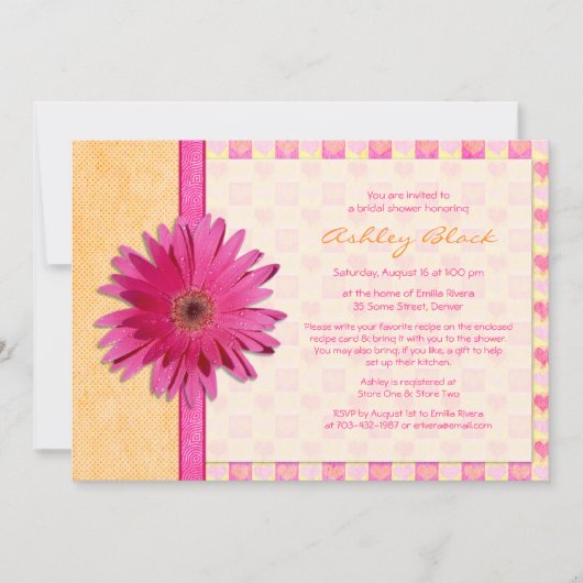 Invitation Gerbera Rose Daisy Orange Bridal Showboat Invitati (Devant)