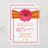 Invitation Gerbera rose Daisy Orange Ribbon 60e anniversaire (Devant / Derrière)