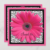 Invitation Gerbera rose Daisy Sweet 16 Anniversaire Invitatio (Devant / Derrière)