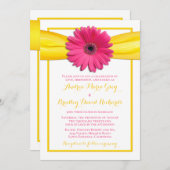 Invitation Gerbera rose Fleur Fleur Jaune Mariage de ruban (Devant / Derrière)