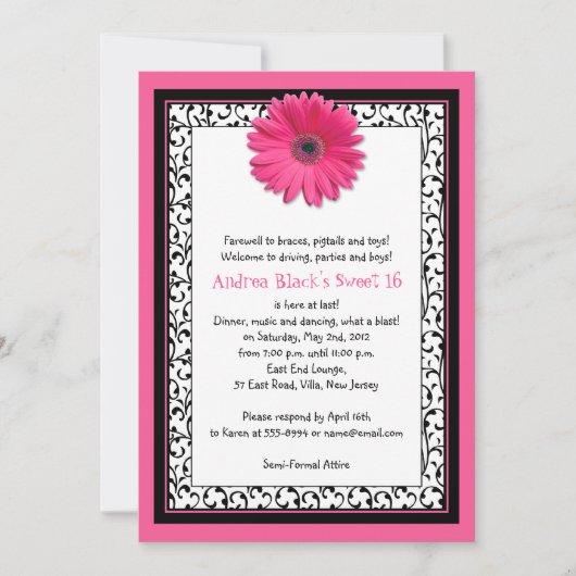 Invitation Gerbera rose Floral Sweet 16 Anniversaire Invitati (Devant)