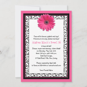 Invitation Gerbera rose Floral Sweet 16 Anniversaire Invitati