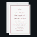 Invitation Gertrude Bourgogne Vin Classique Mariage élégant<br><div class="desc">Vin de style classique / faire-part de mariage bordeaux avec un design simple et minimal avec votre monogramme en haut et vos détails de l'événement entouré d'une double bordure. Les fontes alternent entre un script élégant, une fonte serif traditionnelle et minimaliste sans serif. Le dos contient vos informations d'invité ainsi...</div>