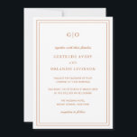 Invitation Gertrude Burnt Orange Classique Mariage Élégant<br><div class="desc">Style classique tonalité terre tout en un faire-part de mariage en terre cuite / rouille / orange avec un design simple et minimal avec votre monogramme en haut et vos détails de l'événement entouré d'une double bordure. Les fontes alternent entre un script élégant, une fonte serif traditionnelle et minimaliste sans...</div>