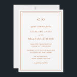 Invitation Gertrude Burnt Orange Classique Mariage Élégant<br><div class="desc">Style classique tonalité terre tout en un faire-part de mariage en terre cuite / rouille / orange avec un design simple et minimal avec votre monogramme en haut et vos détails de l'événement entouré d'une double bordure. Les fontes alternent entre un script élégant, une fonte serif traditionnelle et minimaliste sans...</div>
