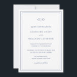 Invitation Gertrude Dusty Bleu Classique Mariage élégant<br><div class="desc">Faire-part de mariage bleu poussiéreux de style classique avec un design simple et minimal avec votre monogramme en haut et vos détails de l'événement entouré d'une double bordure. Les fontes alternent entre un script élégant, une fonte serif traditionnelle et minimaliste sans serif. Le dos contient vos informations d'invité ainsi qu'un...</div>