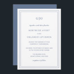 Invitation Gertrude Dusty Bleu Classique Mariage élégant<br><div class="desc">Faire-part de mariage bleu poussiéreux de style classique avec un design simple et minimal avec votre monogramme en haut et vos détails de l'événement entouré d'une double bordure. Les fontes alternent entre un script élégant, une fonte serif traditionnelle et minimaliste sans serif. Cette invitation est idéale pour un mariage officiel....</div>