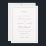 Invitation Gertrude Dusty Rose Classique Mariage élégant<br><div class="desc">Faire-part de mariage de style classique, rose et poussiéreux, avec un design simple et minimal avec votre monogramme en haut et vos détails d'événement entourés d'une double bordure. Les fontes alternent entre un script élégant, une fonte serif traditionnelle et minimaliste sans serif. Le dos contient vos informations d'invité ainsi qu'un...</div>