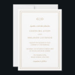Invitation Gertrude Gold Classic Mariage élégant<br><div class="desc">Faire-part de mariage en faux or de style classique avec un design simple et minimal avec votre monogramme en haut et vos détails de l'événement entouré d'une double bordure. Les fontes alternent entre un script élégant, une fonte serif traditionnelle et minimaliste sans serif. Le dos contient vos informations d'invité ainsi...</div>
