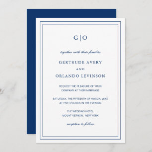 Invitation Gertrude Marine Bleu Classique Mariage élégant