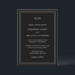 Invitation Gertrude Noir Classique Mariage élégant<br><div class="desc">Faire-part de mariage noir classique avec un design simple et minimal avec votre monogramme en haut et vos détails de l'événement entouré d'une double bordure. Les fontes alternent entre un script élégant,  une fonte serif traditionnelle et minimaliste sans serif. Cette invitation est idéale pour un mariage officiel.</div>
