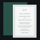 Invitation Gertude Emerald Green Classic Mariage élégant<br><div class="desc">Faire-part de mariage de style classique vert forêt/vert émeraude avec un design simple et minimal avec votre monogramme en haut et vos détails de l'événement entouré d'une double bordure. Les fontes alternent entre un script élégant, une fonte serif traditionnelle et minimaliste sans serif. Cette invitation est idéale pour un mariage...</div>