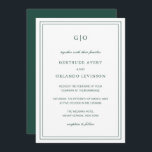 Invitation Gertude Emerald Green Classic Mariage élégant<br><div class="desc">Faire-part de mariage de style classique vert forêt/vert émeraude avec un design simple et minimal avec votre monogramme en haut et vos détails de l'événement entouré d'une double bordure. Les fontes alternent entre un script élégant, une fonte serif traditionnelle et minimaliste sans serif. Cette invitation est idéale pour un mariage...</div>