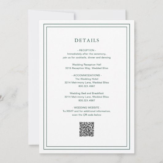 Invitation Gertude Emerald Green Classic Mariage élégant (Dos)