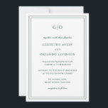 Invitation Gertude Emerald Green Classic Mariage élégant<br><div class="desc">Faire-part de mariage de style classique vert forêt/vert émeraude avec un design simple et minimal avec votre monogramme en haut et vos détails de l'événement entouré d'une double bordure. Les fontes alternent entre un script élégant, une fonte serif traditionnelle et minimaliste sans serif. Le dos contient vos informations d'invité ainsi...</div>