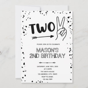 Invitation Geste de la main noir blanc 2e anniversaire