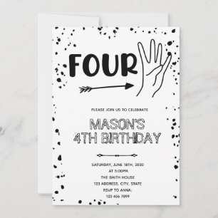 Invitation Geste de la main noir blanc 4e anniversaire