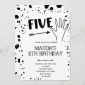 Invitation Geste de la main noir blanc 5e anniversaire (Devant / Derrière)