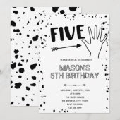 Invitation Geste de la main noir blanc 5ème anniversaire (Devant / Derrière)