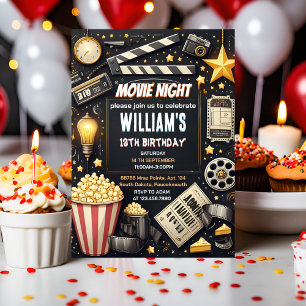 Invitation Get boy Camping Popcorn Film Nuit 13e anniversaire