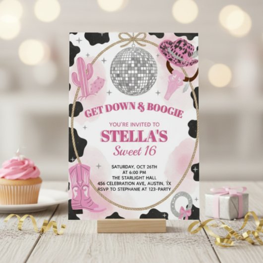 Invitation Get Down & Boogie Disco Cowgirl Sweet 16 Birthday