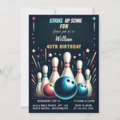 Invitation Get Neon Boy Kids Team Event Bowling 40e anniversa (Devant)