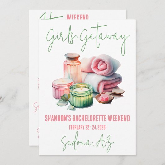 Invitation Getaway, Spa, Bachelorette Weekend Party (Devant / Derrière)