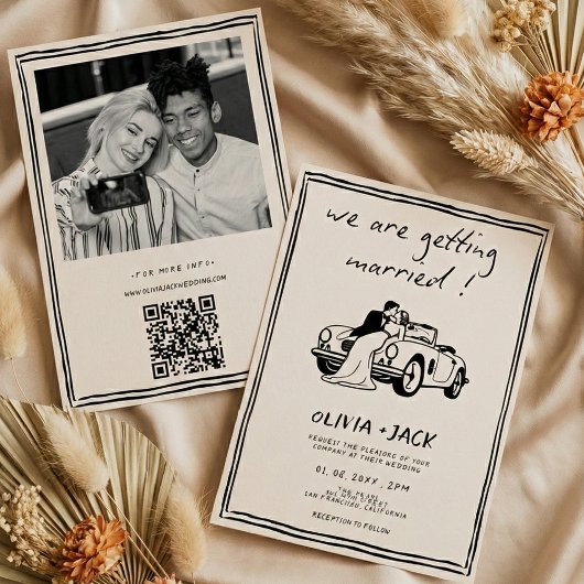 Invitation Getting Married Hand Drawn Photo QR Code Wedding