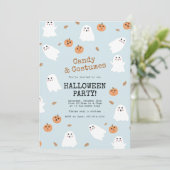 Invitation Ghost & Citrouille Blue Halloween Party (Debout devant)