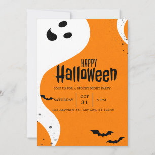 Invitation Ghost et chauves-souris d'Orange Halloween