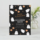 Invitation Ghost et Citrouille Black Halloween Party (Debout devant)
