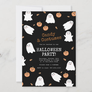 Invitation Ghost et Citrouille Black Halloween Party