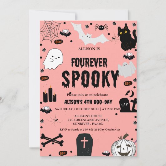 Invitation Ghost Fourever Éffrayant Halloween 4e anniversaire (Devant)