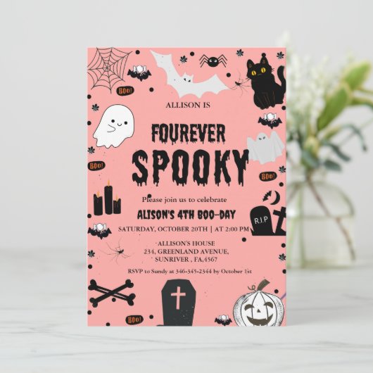 Invitation Ghost Fourever Éffrayant Halloween 4e anniversaire (Debout devant)