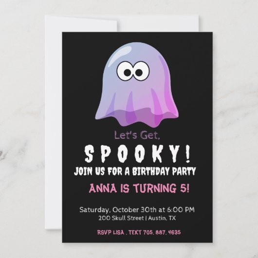 Invitation Ghost Google Eyes rose mignon : Éffrayant & Whimsi (Devant)