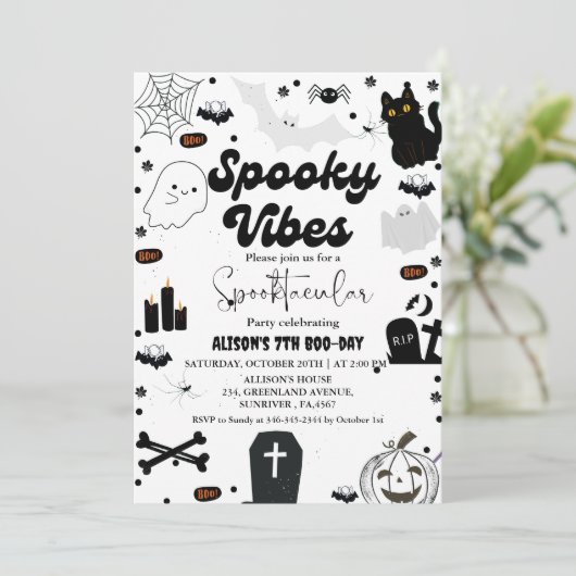 Invitation Ghost Halloween vibes Éffrayantes Retro Super Anni (Debout devant)