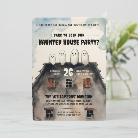 Invitation Ghost Haunted House Party (Debout devant)
