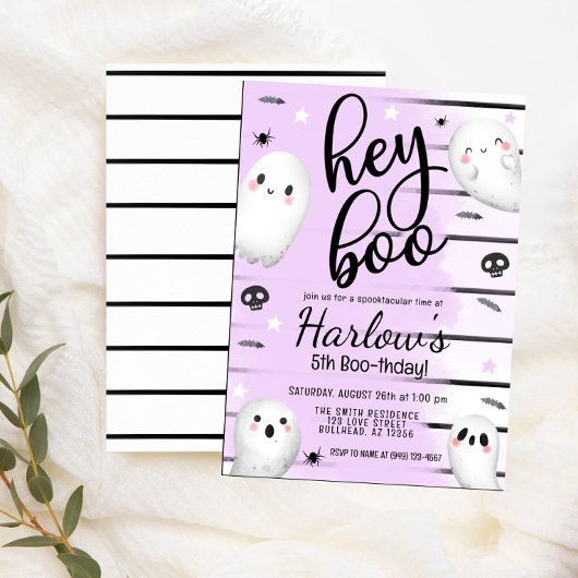 Invitation Ghost Hey Boo Pastel Purple Halloween Anniversaire