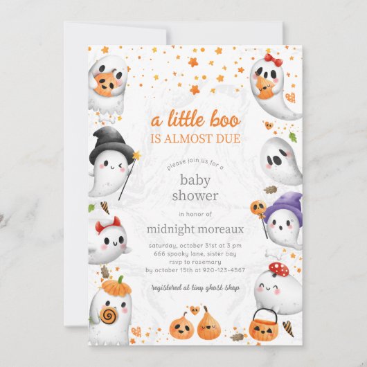 Invitation Ghost Little Boo Baby shower Halloween (Devant)