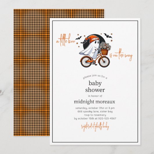 Invitation Ghost Little Boo Baby shower Halloween (Devant / Derrière)