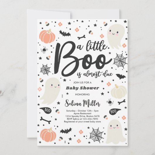 Invitation Ghost Little Boo doit Baby shower d'Halloween (Devant)