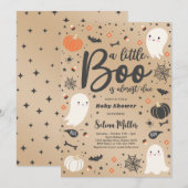 Invitation Ghost Little Boo doit Baby shower d'Halloween (Devant / Derrière)