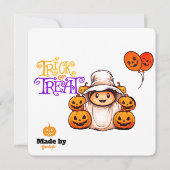 Invitation Ghost mignon avec Bac Citrouille ou traiter Hallow (Devant)