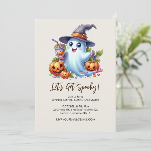 Invitation Ghost mignon avec boissons éffrayantes, Halloween (Debout devant)