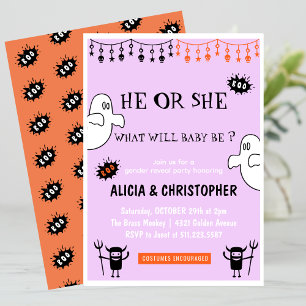 Invitation Ghost Pink Orange Octobre Halloween genre