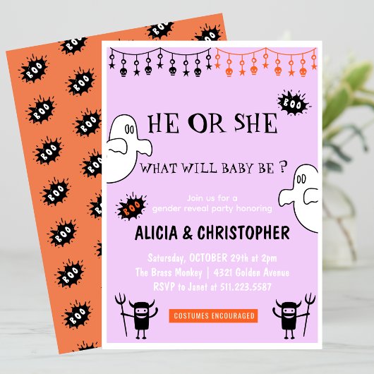 Invitation Ghost Pink Orange Octobre Halloween genre