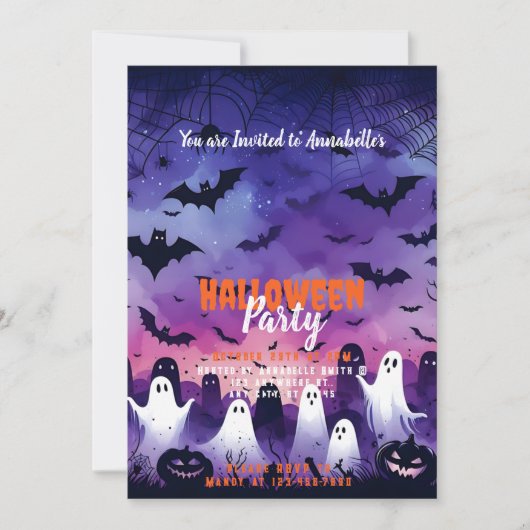 Invitation Ghosts Bats Citrouilles Sky Halloween Party (Devant)