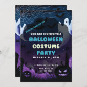 Invitation Ghosts Spiderwebs Citrouilles Purple Blue Hallowee (Devant / Derrière)