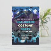 Invitation Ghosts Spiderwebs Graves Purple Bleu Halloween (Debout devant)