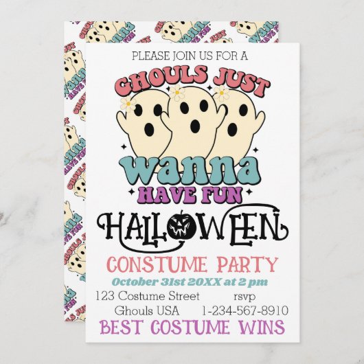 Invitation Ghouls veut juste s'amuser Halloween Costume Party (Devant / Derrière)